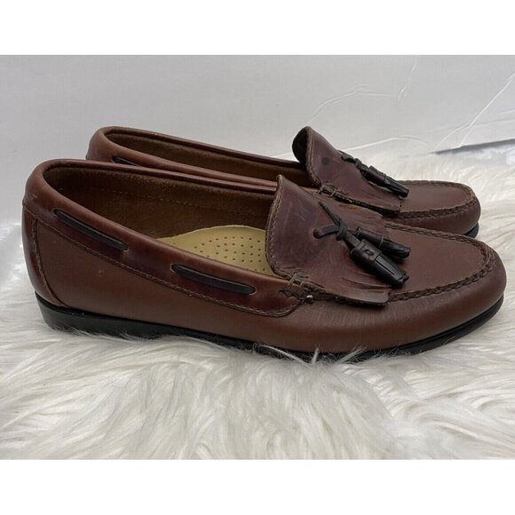Bass Weejuns Jaclyn‎ Size 8.5M Brown Leather Tasseled Loafer Vintage Shoe Preppy - Picture 1 of 16